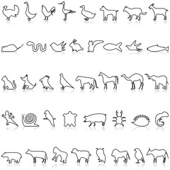 Animals side view line icons set