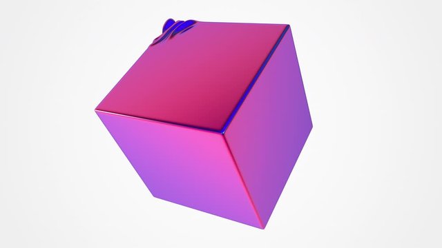Abstract 3D cube with liquid waves deformation. Ultraviolet color cube with ripple deformation. 4k seamless loop footage.
