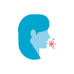 woman coughing and bacteria virus, flat style icon