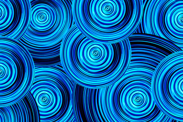 Abstract round circle background. Retro vinyl disco backdrop. Rotate graphic design. Spinning neon lights texture. Blue disc pattern.