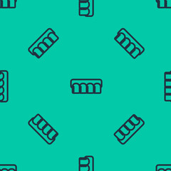 Blue line Dentures model icon isolated seamless pattern on green background. Teeth of the upper jaw. Dental concept. Vector Illustration © Oksana