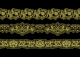 ethnic golden 3d embroidery border pattern