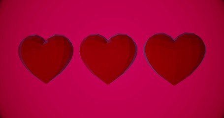 Romantic pattern with polygonal red hearts. For Valentine's Day event. Loop animation 4k. 3D rendering