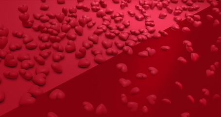 Romantic cute red falling polygonal hearts. Valentines Day. event background. 3D rendering 3D illustration