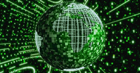 Matrix Digital binary background with rotating Planet earth. animation for network, digital event. 3D illustration