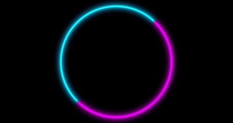 Neon Circle background with LED frame screens. Fluorescent abstract blue, purple color. . 3D illustration