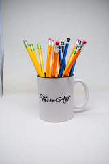 color pencils in a cup