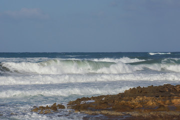 big breaking ocean waves on the beach, seascape