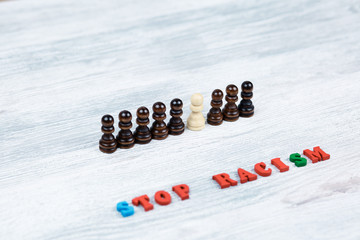 No to racism in colored letters on gray background