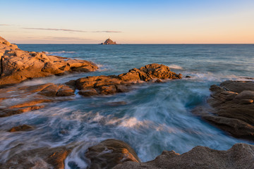 The view of the seaside at dusk