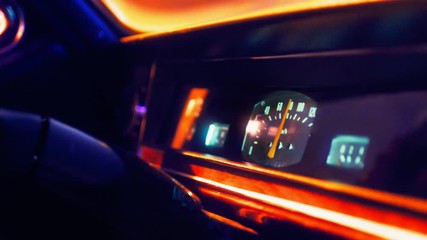 Dashboard in interior of moving old automobile in Russia. Stock footage. Vintage car interior of old automobile