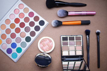 Makeup studio with all the accessories such as shadow palettes, concealers, makeups, eyeliners,...