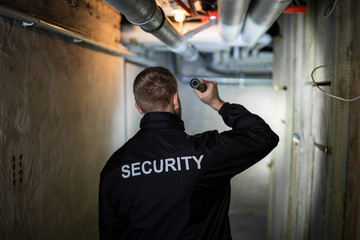 Security Guard Standing In The Basement