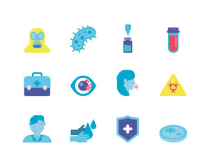 sickness and virus concept of icon set, flat style