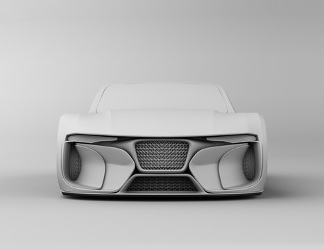 Clay rendering of electric powered sports coupe with copy space,  3D rendering image. 