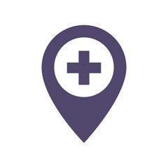 map pointer icon with cross hospital symbol position. EPS 10