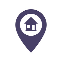 Location icon flat with house on white background. Vector illustration. EPS 10