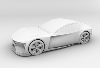 Side view of electric powered sports coupe in clay rendering style. 3D rendering image. 