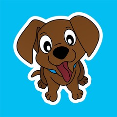  Sticker of Brown Puppy Pull Out His Tongue Cartoon, Cute Funny Character, Flat Design