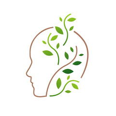 leaf on Human head for brain nutrition logo design vector