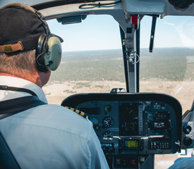 Helicopter flight from cockpit Grand Canyon