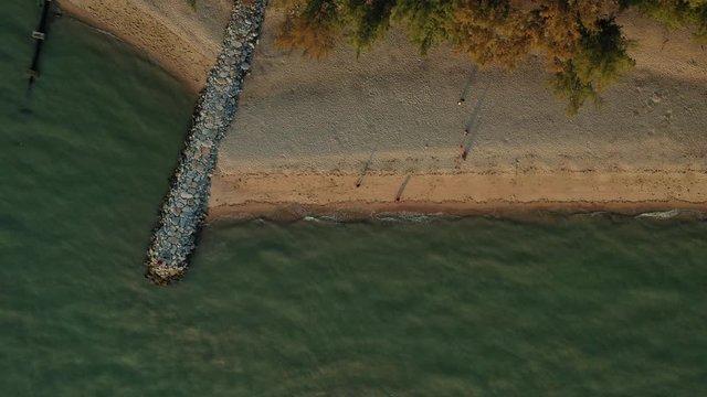 4k cinematic b-roll drone shot of flying above Pantai Puteri, famous beach at Melaka, Malaysia. 