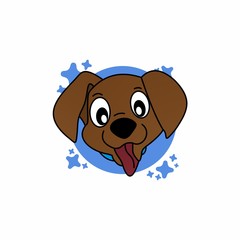 Illustration of Head Brown Puppy Pull Out His Tongue Cartoon, Cute Funny Character, Flat Design