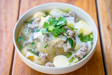 minced pork and egg tofu soup