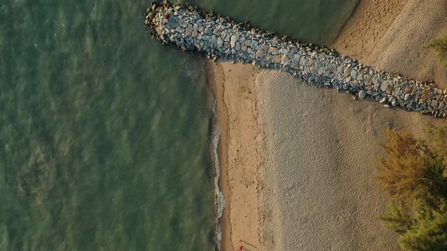 4k cinematic b-roll drone shot of flying above Pantai Puteri, famous beach at Melaka, Malaysia. 