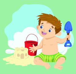 kid playing sand in the beach