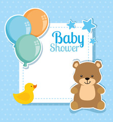 baby shower card with cute bear and decoration vector illustration design