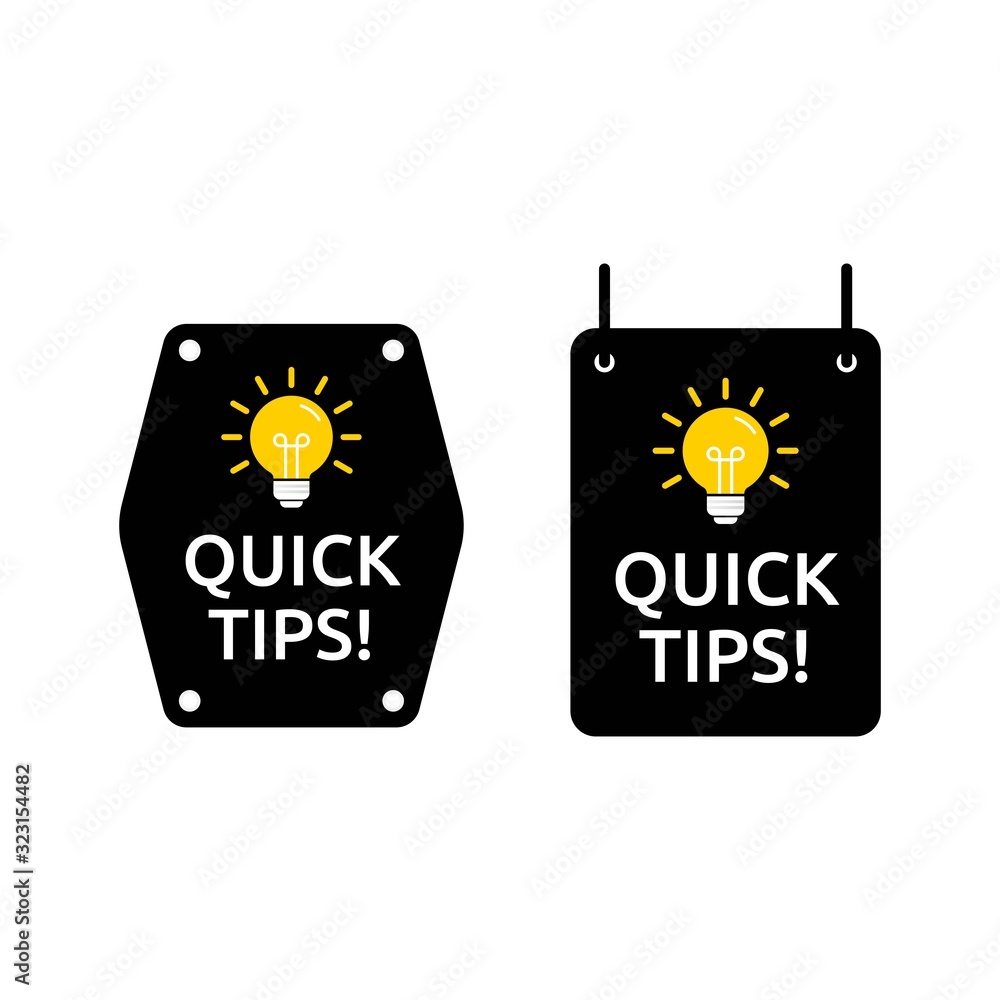 Poster set of quick tips logo in square and hexagon shape. designed in black and yellow color with light ic