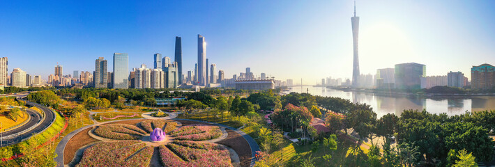 Aerial photo of CBD complex in Guangzhou, China - obrazy, fototapety, plakaty
