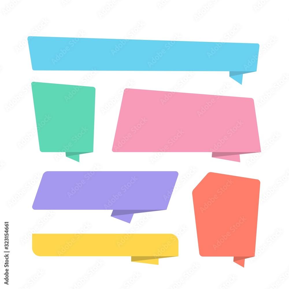 Poster collection of colorful folded paper style banner designed in different shape. origami vector illustr