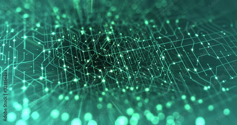 Poster abstract tech background made of printed circuit board. depth of field effect and bokeh. internet co
