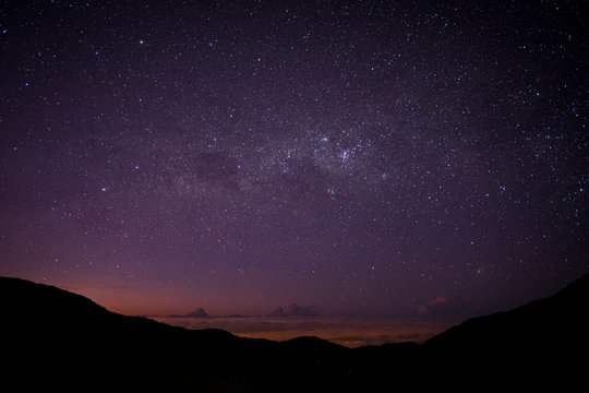 Night in San Gerardo de Dota, Costa Rica, starry sky and milky way, before dawn.