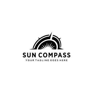 Creative Illustration Simple Compass with sun  Logo Design Vector