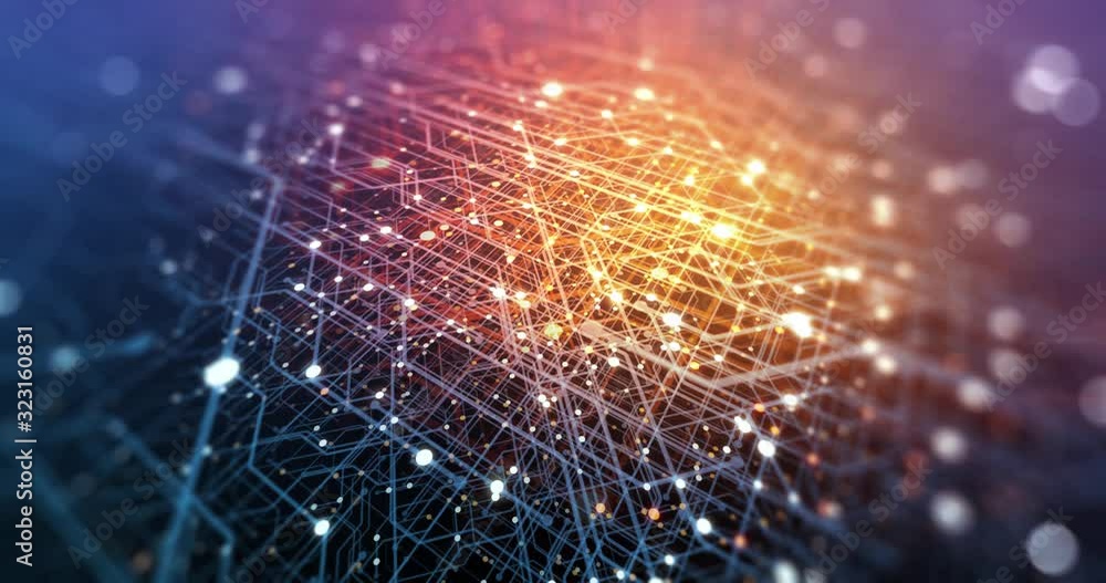 Poster abstract tech background made of printed circuit board. depth of field effect and bokeh. internet co