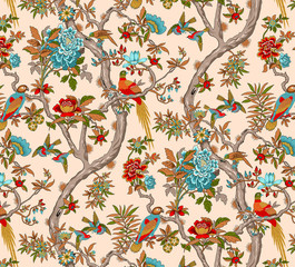 abstract floral background with birds