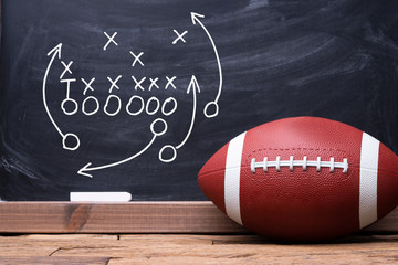 Football Play Strategy Drawn Out On A Chalk Board