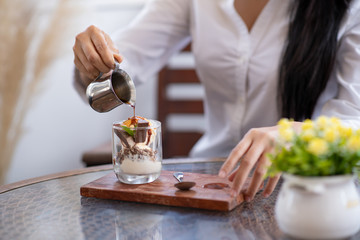 young couple having dinner in a restaurant