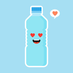 Cute and kawaii cartoon mineral water character. funny water bottle. Concept for healthy nutrition and drinking mineral water. flat design vector illustration, simple emoji and emoticon design