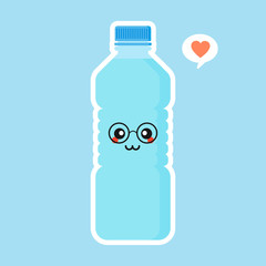 Cute and kawaii cartoon mineral water character. funny water bottle. Concept for healthy nutrition and drinking mineral water. flat design vector illustration, simple emoji and emoticon design