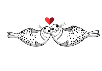 Vector funny cute loving seals