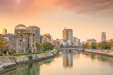 Fototapeta na wymiar View of Hiroshima skyline with the atomic bomb dome. UNESCO World Heritage Site in Japan