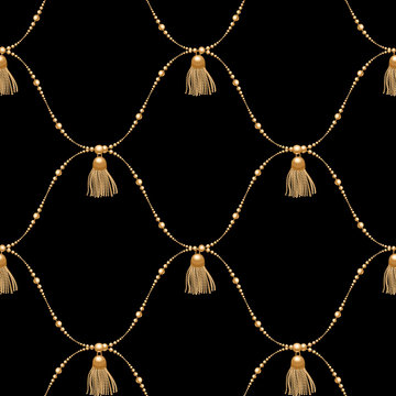 Seamless background with chains, anchors, rope, grid. Abstract pattern in nautical style. Marine motifs ornament.