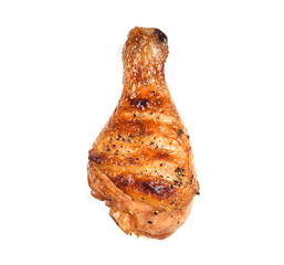 Grill roast bbq chicken leg isolated on white background