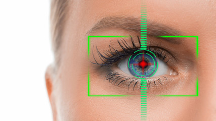 Eye close up. Iris identification concept.