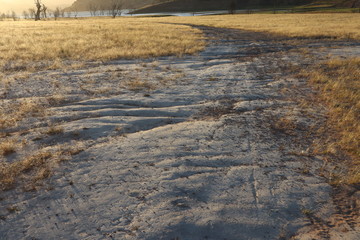 A well developed track on a dried out lake bed during an Australian drought