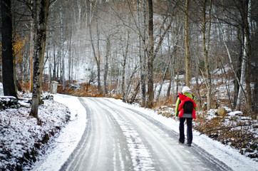 Icy walk up the road